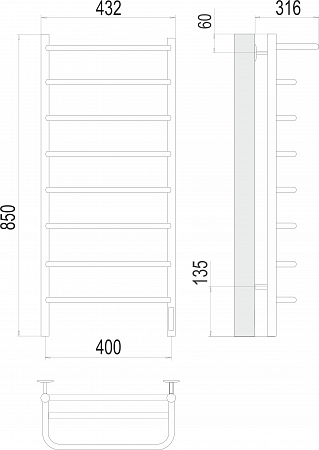 Полка П8 400х850 Электро (quick touch) Полотенцесушитель  TERMINUS Курган - фото 3