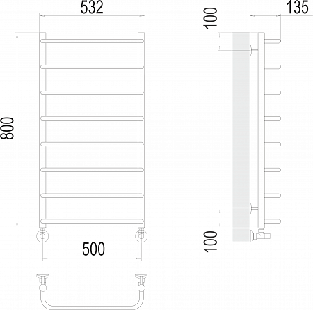 Стандарт П8 500х800  Полотенцесушитель  TERMINUS Курган - фото 3