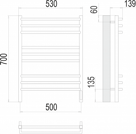 Соренто П9 500х700 электро (sensor quick touch) Полотенцесушитель  TERMINUS Курган - фото 3